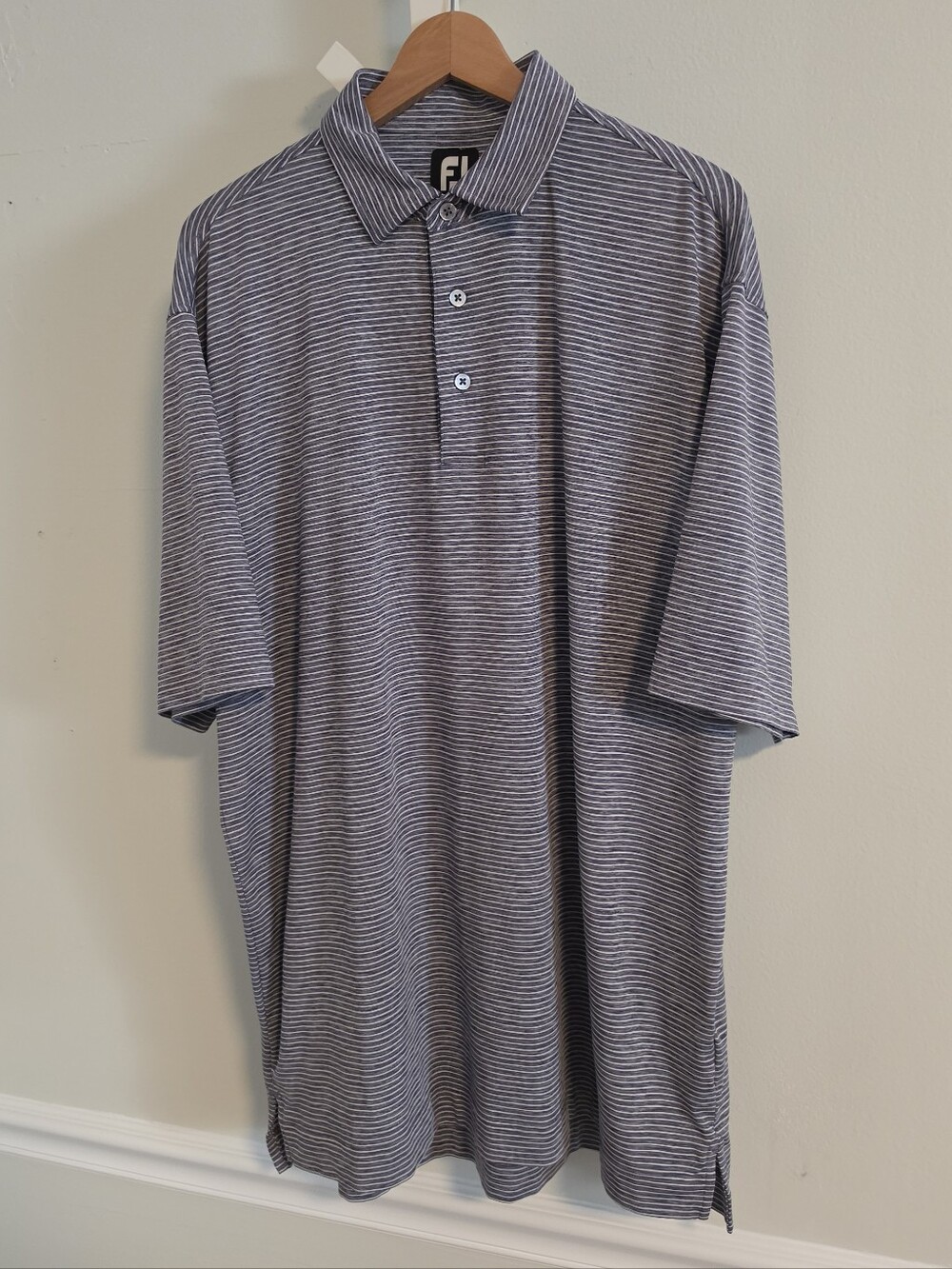 FootJoy ProDry Lisle Feeder Stripe Golf Polo Shirt Men's XL Blue Gray White FJ